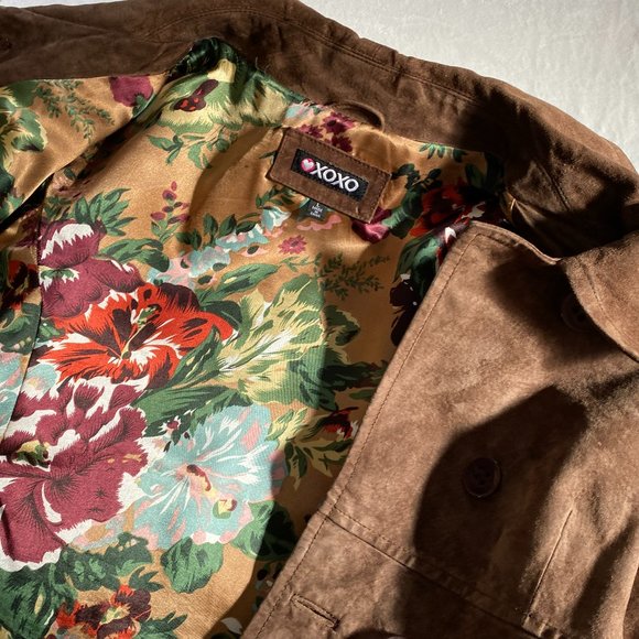 XOXO Chocolate Brown Suede Coat Double Breasted Jacket size L - Picture 10 of 14